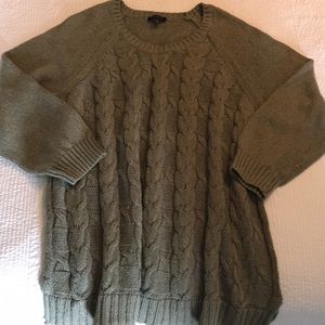 Talbots Olive Green Cable knit Sweater 3/4 sleeves